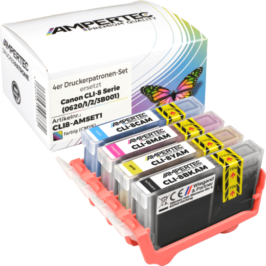 4 Kompatible Tinten ersetzt Canon CLI-8 Multipack KCMY