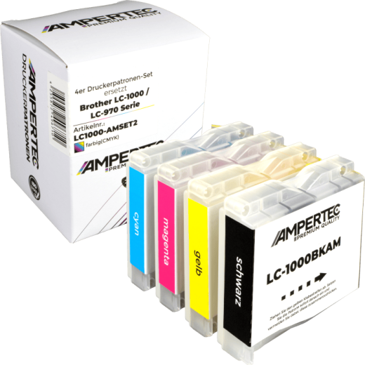 4 Kompatible Tinten ersetzt Brother LC-1000 Multipack KCMY