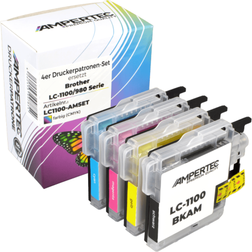 4 Ampertec Tinten ersetzt Brother LC-1100 Multipack KCMY