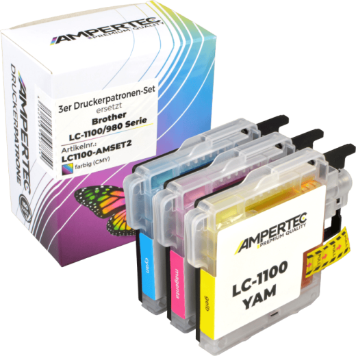 3 Kompatible Tinten ersetzt Brother LC-1100 Multipack CMY