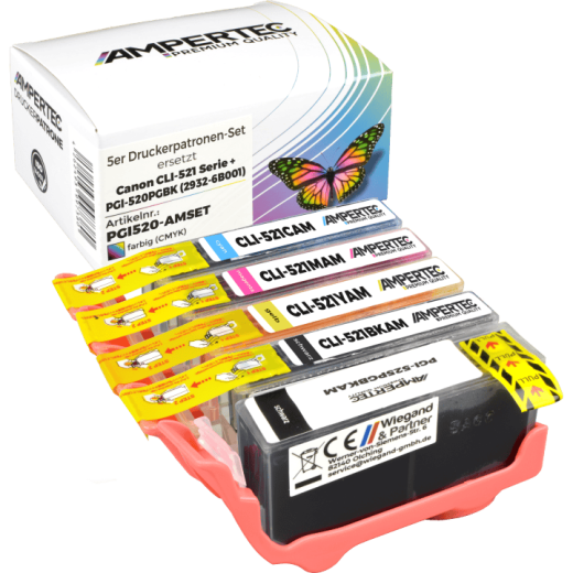5 Kompatible Tinten ersetzt Canon PGI-520+CLI-521 Multipack KCMY