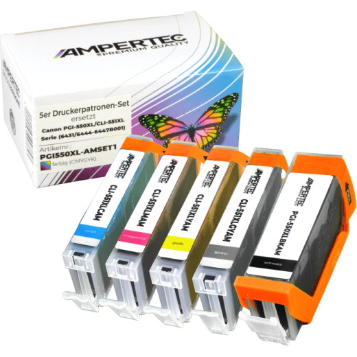 5 Ampertec Tinten ersetzt Canon PGI-550XL CLI-551XL Multipack 2xK CMY