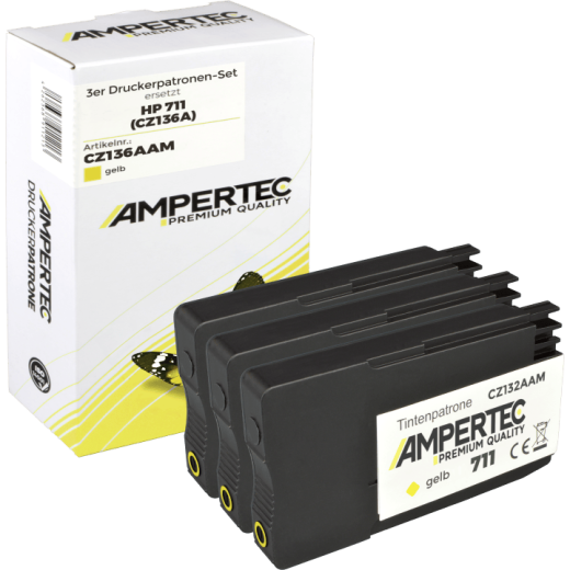 3 kompatible Tinten ersetzt HP CZ136A 711 yellow