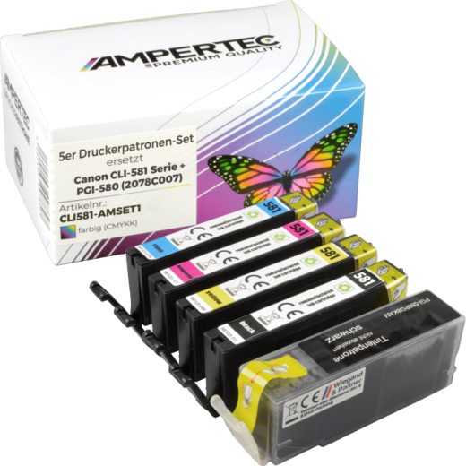 5 kompatible Tinten ersetzt Canon CLI-581+PGI-580 Multipack KCMY PBK