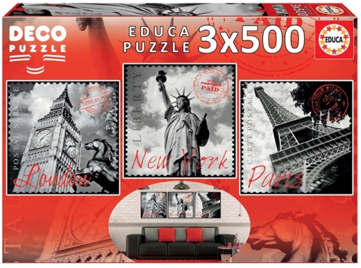 Educa Puzzle 9217096 Big Cities Deco 3 x 500