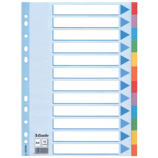 Register - blanko, Karton, A4, 12 Blatt, weiß, farbige Taben