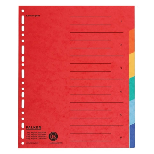 Zahlenregister - 1-6, Karton farbig, A4, 6 Farben, gelocht mit Orgadruck