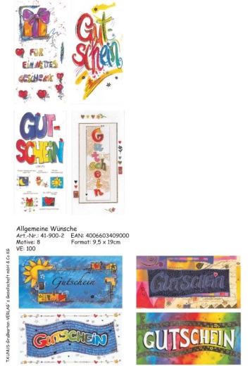 Gutscheinkarten 100 Stück 8 Motive