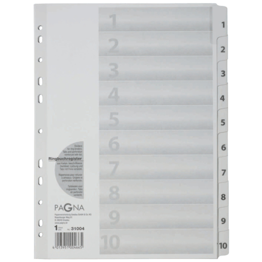Zahlenregister - 1 - 10, Karton, A4, 10 Blatt, weiß