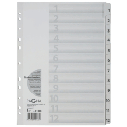 Zahlenregister - 1 - 12, Karton, A4, 12 Blatt, weiß