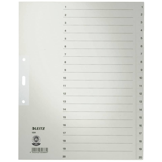 1234 Zahlenregister - 1-20, Papier, A4 Überbreite, 20 Blatt, grau