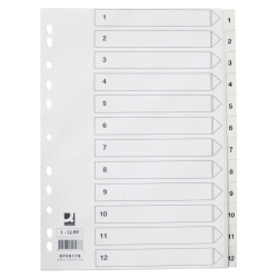 Zahlenregister - 1 - 12, PP, A4, 12 Blatt, weiß