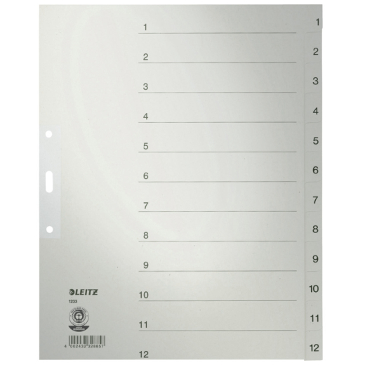 1233 Zahlenregister - 1-12, Papier, A4 Überbreite, 12 Blatt, grau