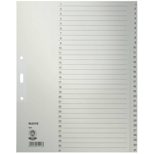 1231 Zahlenregister - 1-31, Papier, A4 Überbreite, 31 Blatt, grau