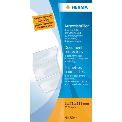 5044 Ausweishüllen - 3x 71x111 mm Klapphüllen, geprägt, dokumentenecht