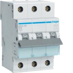 HAGER Leitungsschutzschalter, Automat MCN316 3polig C16A 6kA