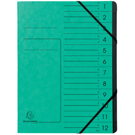 Ordnungsmappe - 12 Fächer, A4, Colorspan-Karton, grün