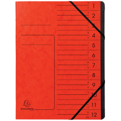 Ordnungsmappe - 12 Fächer, A4, Colorspan-Karton, rot