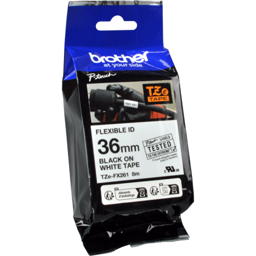 Brother P-Touch Band TZe-FX261 schwarz auf weiß 36mm x 8m flexibel laminiert
