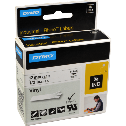 Dymo Label Band IND 18444 (S0718600) schwarz auf weiß 12mm x 5,5m Vinyl