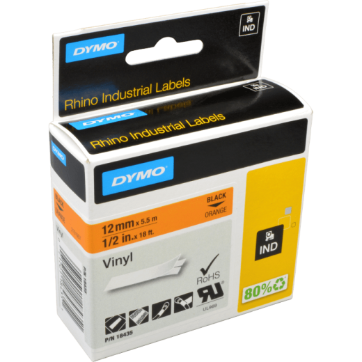 Dymo Label Band IND 18435 (S0718490) schwarz auf orange 12mm x 5,5m Vinyl