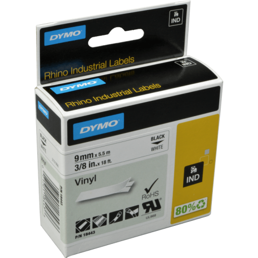 Dymo Label Band IND 18443 (S0718580) schwarz auf weiß 9mm x 5,5m Vinyl