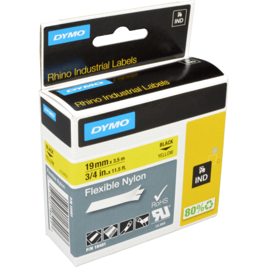 Dymo Label Band IND 18491 (S0718090) schwarz auf gelb 19mm x 3,5m Nylon flexibel