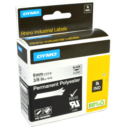 Dymo Label Band IND 18508 (S0718160) schwarz auf klar 9mm x 5,5m Polyester permanent