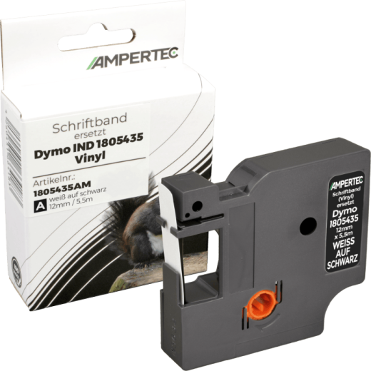 Label Band kompatibel zu Dymo IND 1805435 weiß auf schwarz 12mm x 5,5m Vinyl