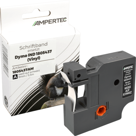Label Band kompatibel zu Dymo IND 1805437 weiß auf schwarz 9mm x 5,5m Vinyl