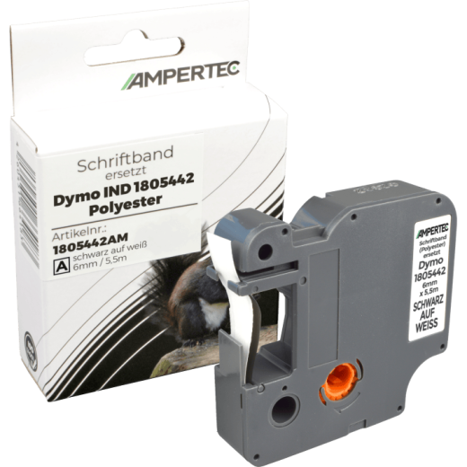 Label Band kompatibel zu Dymo IND 1805442 schwarz auf weiß 6mm x 5,5m Polyester permanent