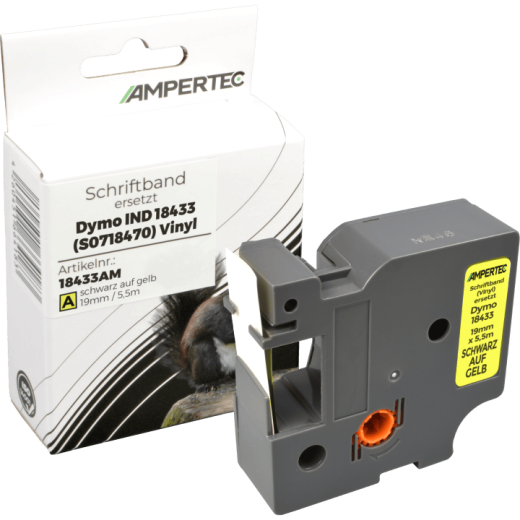 Label Band kompatibel zu Dymo IND 18433 (S0718470) schwarz auf gelb 19mm x 5,5m Vinyl
