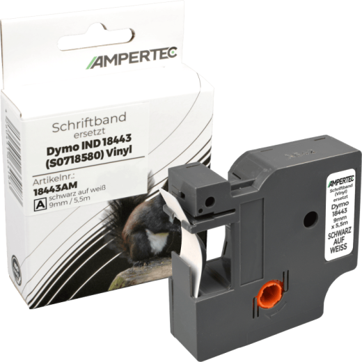 Label Band kompatibel zu Dymo IND 18443 (S0718580) schwarz auf weiß 9mm x 5,5m Vinyl