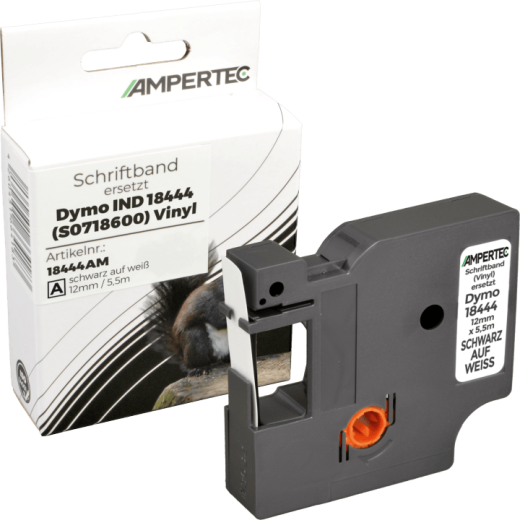 Label Band kompatibel zu Dymo IND 18444 (S0718600) schwarz auf weiß 12mm x 5,5m Vinyl