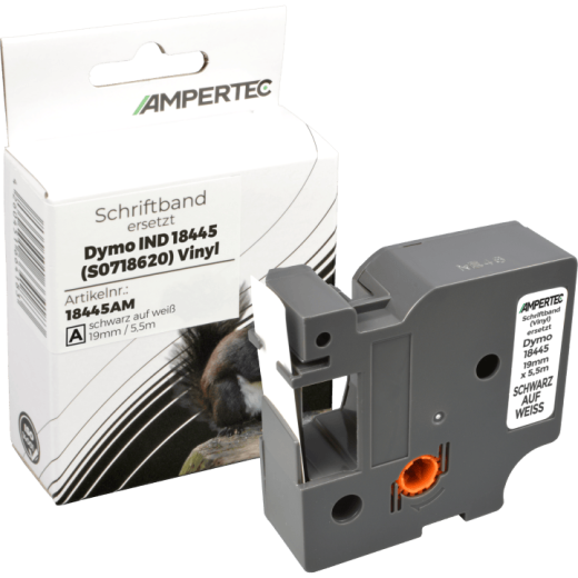 Label Band kompatibel zu Dymo IND 18445 (S0718620) schwarz auf weiß 19mm x 5,5m Vinyl