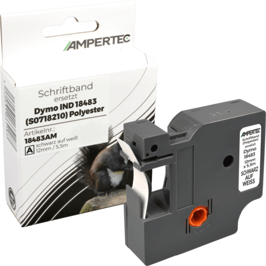Label Band kompatibel zu Dymo IND 18483 (S0718210) schwarz auf weiß 12mm x 5,5m Polyester permanent