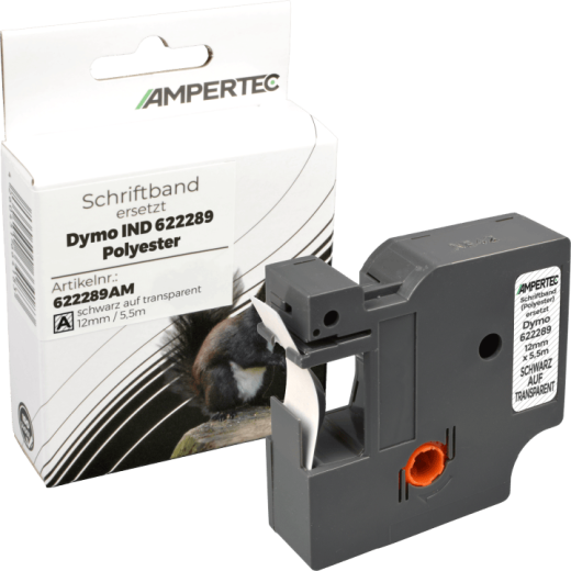 Label Band kompatibel zu Dymo IND 622289 schwarz auf transparent 12mm x 5,5m Polyester permanent