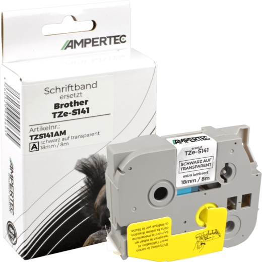 P-Touch Band kompatibel zu TZe-S141 schwarz auf transparent 18mm / 8m laminiert extra