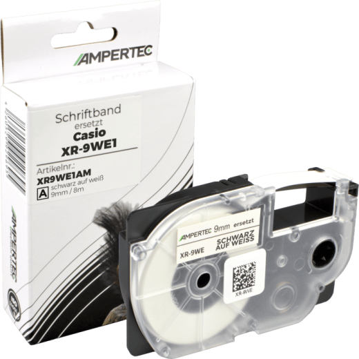 Label Band kompatibel zu Casio XR-9WE1 schwarz auf weiß 9mm x 8m