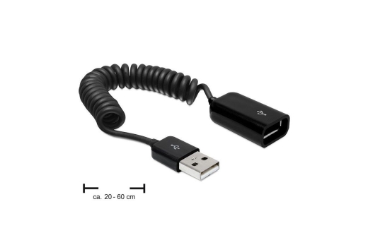 DELOCK USB Kabel A -> A St/Bu 0.20m-0.60m sw Spiral