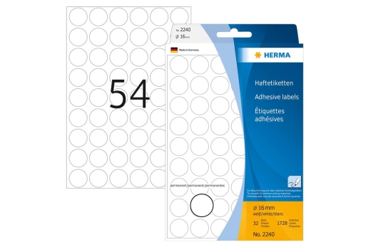 HERMA Vielzwecketiketten weiß 16 mm rund Papier 1728 St.