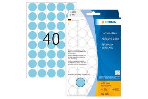 HERMA Vielzwecketiketten blau 19 mm rund Papier 1280 St.