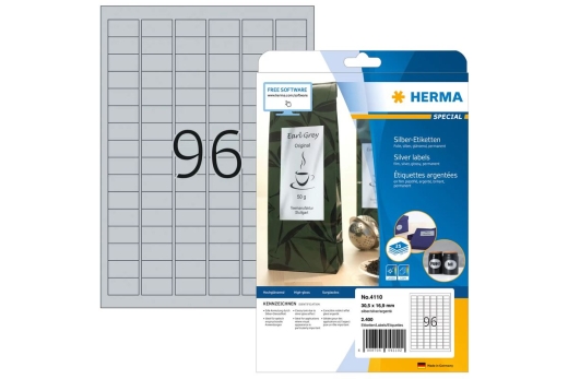 HERMA Etiketten A4 silber 30,5x16,9 mm Folie glänz. 2400 St.