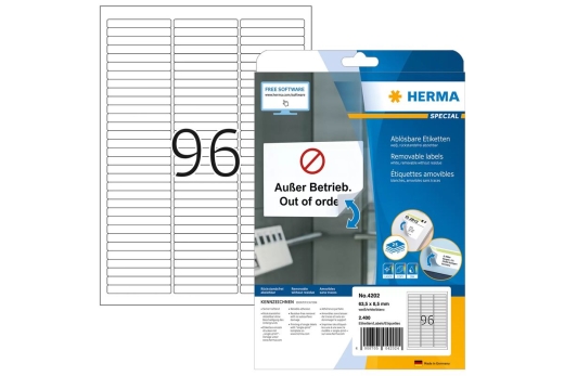 HERMA Etiketten A4 weiß 63,5x8,5 mm ablösb. Papier 2400 St.