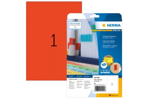 HERMA Etiketten A4 rot 210x297 mm Papier matt 20 St.