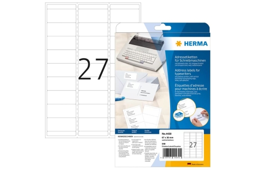 HERMA Adressetik. 67x30 mm Papier matt Ecken rund 540 St.