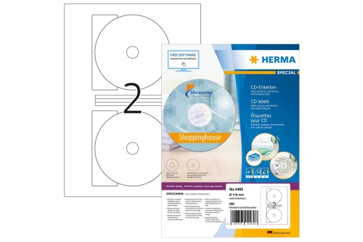 HERMA CD-Etik. Maxi A4 weiß 116 mm Papier opak 200 St.