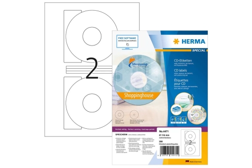 HERMA CD-Etiketten A4 weiß 116 mm Papier opak 200 St.