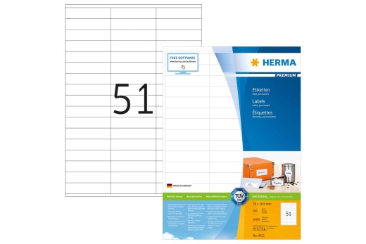 HERMA Etiketten A4 weiß 70x16,9 mm Papier matt 10200 St.