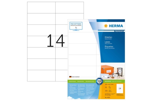 HERMA Etiketten Premium A4 weiß 105x42,3 mm Papier 2800 St.